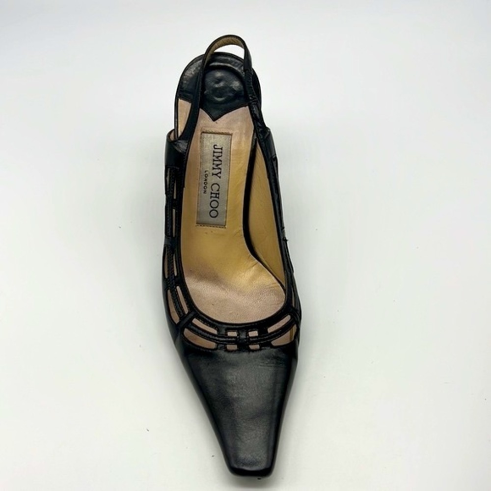 Jimmy Choo - Black Soft Leather Sling Back Cutout Square Toe Heels Size 36.5 - Picture 3 of 16